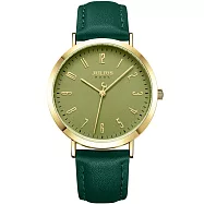 JULIUS 聚利時 最初計時 皮革經典文青腕錶 JA-1017(九色/37.5mm) 深綠