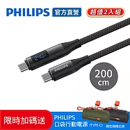 兩入組【Philips 飛利浦】限時加碼送 C to C 240W 大功率PD數位編織快充線200CM 送口袋行動電源 (DLC4583C)