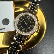 ANNE KLEIN安妮克萊恩精品錶,編號：AN00521,38mm圓形金色合金錶殼黑色錶盤合金金黑相間錶帶