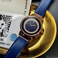 ANNE KLEIN安妮克萊恩精品錶,編號：AN00618,32mm圓形玫瑰金合金錶殼寶藍色錶盤真皮皮革寶藍錶帶