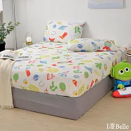 [超值組合]義大利La Belle《Disney-三眼怪宇航奇趣》加大海島針織床包枕套組+大容量洗衣袋1入