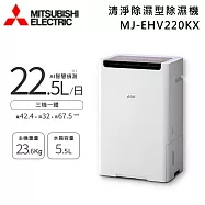 MITSUBISHI 三菱電機 22.5L MJ-EHV220KX-TW 可退貨物稅 變頻清淨除溼機 除溼一級能效 日本原裝 三機一體