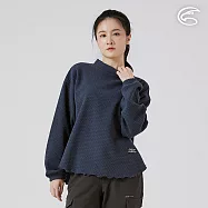 ADISI 女Hollow環保紗保暖快乾小立圓領上衣 AL2521075 |山形刷毛 速乾 吸濕排汗 S 深藍