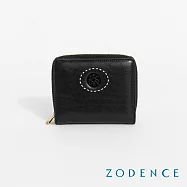 ZODENCE HAN義大利植鞣革時尚拉鍊短夾 深邃黑