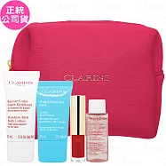 CLARINS克蘭詩 美體柔潤保濕組(柔潤身體乳30ml+水潤奇肌潤澤保濕霜15ml)+彈潤植萃純淨美唇組_艷紅櫻桃(公司貨)