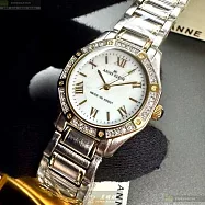 ANNE KLEIN安妮克萊恩精品錶,編號：AN00558,30mm八角形銀精鋼錶殼白色錶盤精鋼金銀相間錶帶