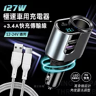 Songwin 127W大輸出 PD+QC金屬萬向軸車充+USB to Type-C 耐拉編織充電線(100CM)