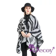 【Decoy】歐美時尚 豹紋拼接加大仿羊絨斗篷披肩/藍灰 藍灰