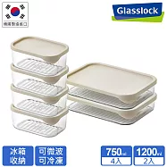 Glasslock 強化玻璃冰箱收納可冷凍微波保鮮盒六入組