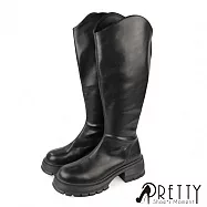 【Pretty】女 加大尺碼 長靴 馬靴 厚底 粗跟 顯瘦 拉鍊 JP26 黑色