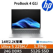 HP ProBook 4 G1i 14吋 商用AI筆電 三年保固 Ultra 5 225H/24G D5/512G SSD/W11P