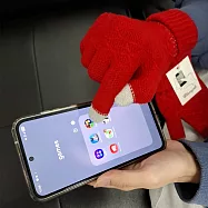 E.City_出淸2雙-韓版女款針織菱紋觸控戶外保暖手 紅