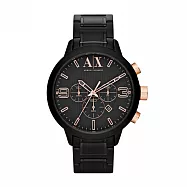 Armani Exchange 黑色旋風三眼計時運動腕錶-黑金-AX1350