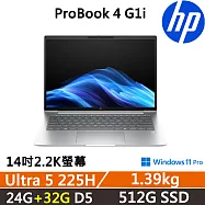★記憶體升級★HP ProBook 4 G1i 14吋 商用AI筆電 三年保固 Ultra 5 225H/24G+32G/512G SSD/W11P