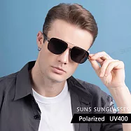 【SUNS】雙槓飛行框偏光墨鏡 Polarized駕駛TR90太陽眼鏡 輕量僅18g 防眩光 抗UV400 S954 金框灰片