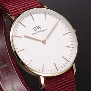 Daniel Wellington帆布風格時尚腕錶白面+帆布紅-36mm-DW00100271