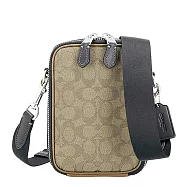 COACH 緹花布拼皮革斜背包 卡其