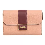 COACH 馬車LOGO荔枝紋皮革中夾 粉桔