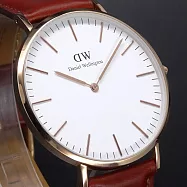 Daniel Wellington皮革風格時尚腕錶深咖啡+玫瑰金-40mm-DW00100009