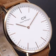 Daniel Wellington皮革風格時尚腕錶淺咖啡+玫瑰金-40mm-DW00100006