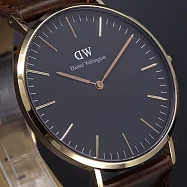 Daniel Wellington皮革風格時尚腕錶咖啡+玫瑰金-40mm-DW00100125