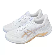 Asics 亞瑟士 排球鞋 Netburner Ballistic FF 4 寬楦 女鞋 白 橘 1052A085102 26.5cm WHITE/CHAMPAGNE