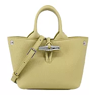 LONGCHAMP LE ROSEAU系列金屬竹節粒面牛皮手提/斜背兩用包(迷你) 開心果綠