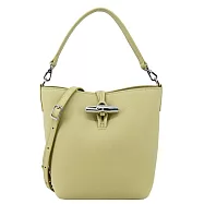 LONGCHAMP LE ROSEAU系列金屬竹節粒面牛皮兩用水桶包(迷你) 開心果綠