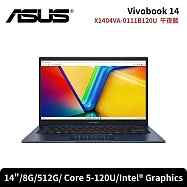 ASUS 華碩 VivoBook 14 X1404VA-0111B120U 14吋文書筆電 午夜藍(Core 5-120U/8G/512GB SSD/W11/FHD)