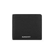 BURBERRY 銀色Logo 紋理牛皮對開8卡短夾 (黑色)
