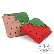 La Poche Secrete 真皮方型草莓鑰匙包萬用包- 粉色