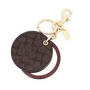 COACH 圓形皮革化妝鏡鑰匙圈/吊飾 咖啡酒紅