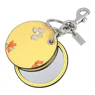 COACH 圓形印花皮革化妝鏡鑰匙圈/吊飾-黃底小花