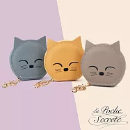 La Poche Secrete 超萌圓臉貓咪真皮零錢包鑰匙包- 黃色
