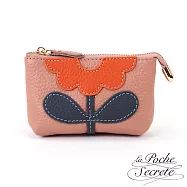La Poche Secrete 可愛花朵真皮零錢包鑰匙包- 粉色