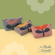 La Poche Secrete 可愛花朵真皮零錢包鑰匙包- 卡其色