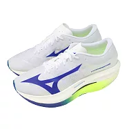 Mizuno 美津濃 競速跑鞋 Hyperwarp Pro 男鞋 白 藍 輕量 厚底 馬拉松 J1GC2672-01 27cm WHITE/BLUE-YELLOW