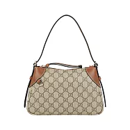 GUCCI GG Emblem 塗層帆布及皮革小款二用包 (米色/深棕色)