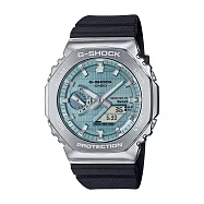 CASIO卡西歐 G-SHOCK八角狂野的藍牙魅力太陽能數位運動雙顯腕錶-湖水藍-GBM-2100A-1A2