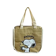 SNOOPY 史努比【 史努比擁抱史塔克】拉鍊式保冷手提袋(便當/飲料兩用)