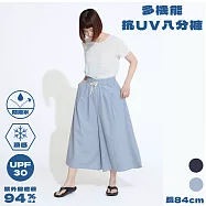 日本Aube春夏晴雨兩用多機能UPF30抗UV防潑水涼感褲32-2017八分褲(鬆緊帶綁繩&雙口袋)防曬褲涼爽8分褲 藍灰