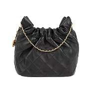 TORY BURCH Fleming Hobo 縫線納帕皮革手提/斜背迷你二用包 (黑色)
