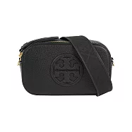 TORY BURCH Miller 荔枝紋雙拉鍊迷你相機包 (黑色)