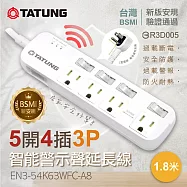 【TATUNG大同】5開4插3P 1.8公尺智能警示聲電源延長線(EN3-54K63WFC-A8)
