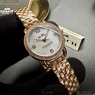 COACH蔻馳精品錶,編號：CH00259,28mm圓形玫瑰金精鋼錶殼貝母錶盤精鋼玫瑰金色錶帶