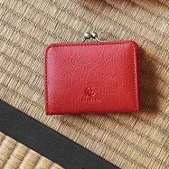 Kissora Tokyo|日本職人手工 口金方形牛皮零錢卡片夾 紅色