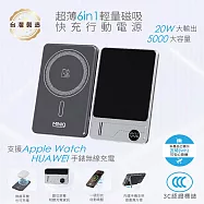 MINIQ 台灣製造 超薄6in1輕量磁吸快充行動電源 5000mAh (3C認證/手機/手錶/耳機) 金屬灰