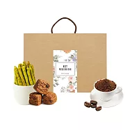 順便幸福-午茶禮盒-可可司康脆脆+伯爵核桃義式脆餅+黑糖烤杏仁咖啡粉(餅乾 零食 甜點) 無 D+7出貨