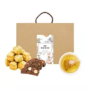 順便幸福-午茶禮盒-伯爵茶司康脆脆+可可榛果義式脆餅+韃靼黃金蕎麥茶包(餅乾 零食 甜點) 無 D+7出貨