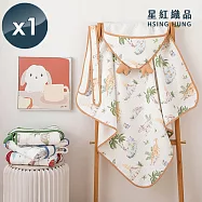 【星紅織品】手繪風森林動物造型多層紗低綿絮包巾x1入 咖啡色